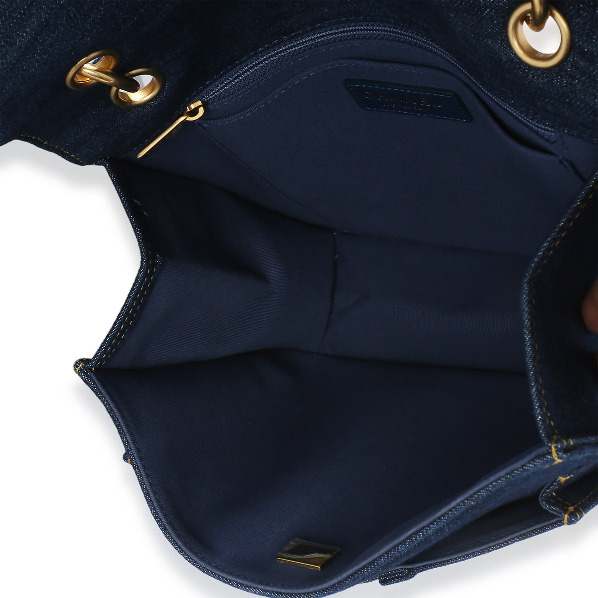 Chanel Dark Blue Quilted Denim Double You Backpack Handbag 8