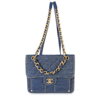 Chanel Dark Blue Quilted Denim Double You Backpack Handbag fv