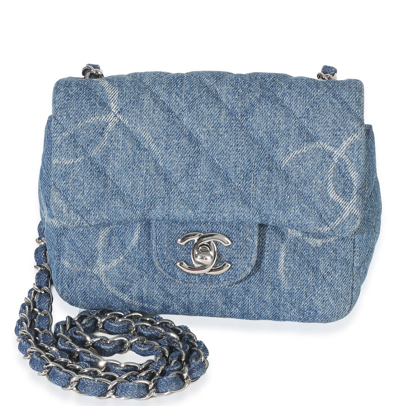 Chanel Blue Quilted Denim CC Mini Square Flap Bag Handbag id
