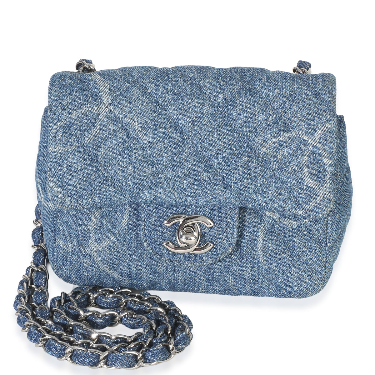 Chanel Blue Quilted Denim CC Mini Square Flap Bag Handbag id