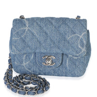 Chanel Blue Quilted Denim CC Mini Square Flap Bag Handbag id