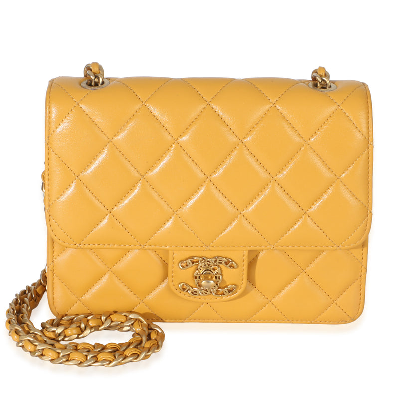 Chanel Yellow Quilted Lambskin CC Logo Mini Square Flap Bag Handbag id