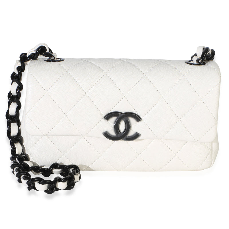 Chanel White Black Quilted Caviar Mini My Everything Flap Handbag id