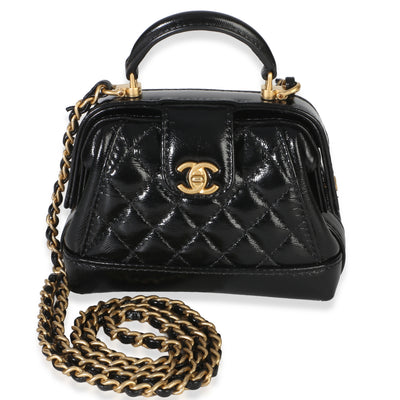 Chanel Black Quilted Shiny Lambskin Nano Cocodoc Clutch With Chain Handbag id