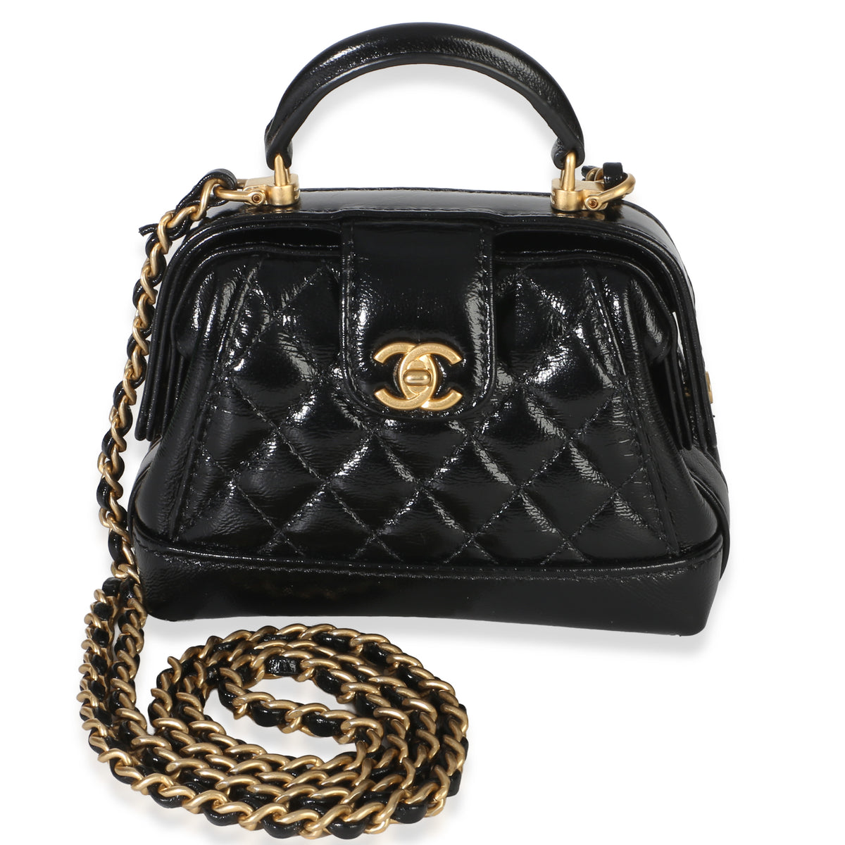 Chanel Black Quilted Shiny Lambskin Nano Cocodoc Clutch With Chain Handbag id