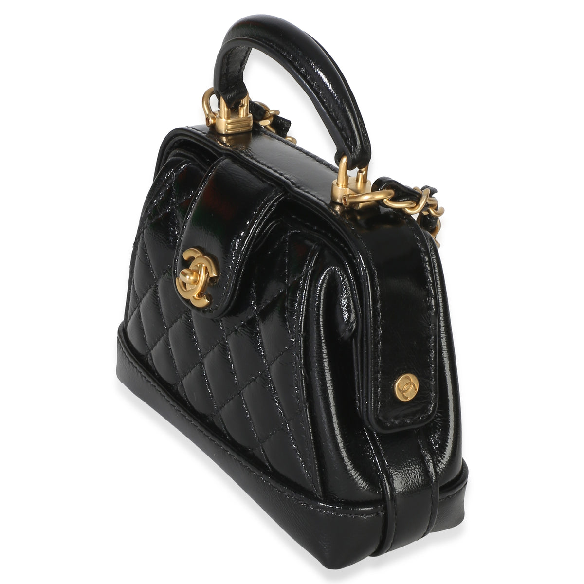 Chanel Black Quilted Shiny Lambskin Nano Cocodoc Clutch With Chain Handbag 2