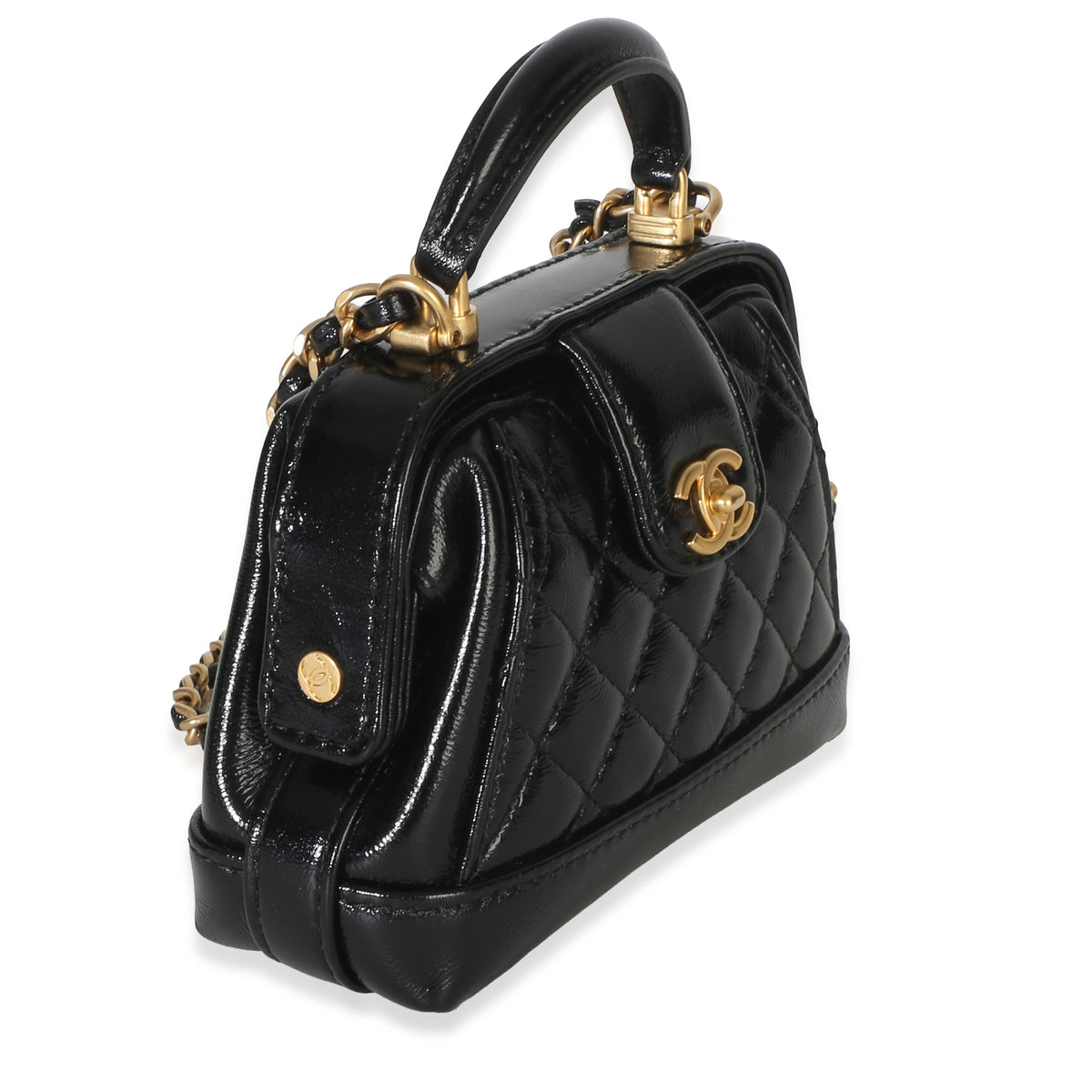 Chanel Black Quilted Shiny Lambskin Nano Cocodoc Clutch With Chain Handbag 3