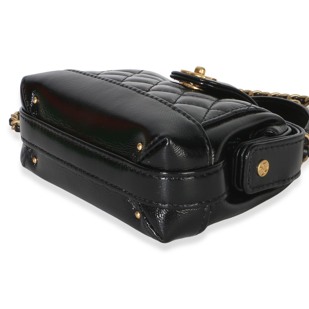 Chanel Black Quilted Shiny Lambskin Nano Cocodoc Clutch With Chain Handbag 5