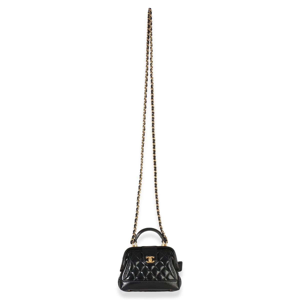 Chanel Black Quilted Shiny Lambskin Nano Cocodoc Clutch With Chain Handbag 7