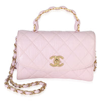 Chanel Light Pink Quilted Crumpled Lambskin Mini CC Links Top Handle Flap Bag Handbag id