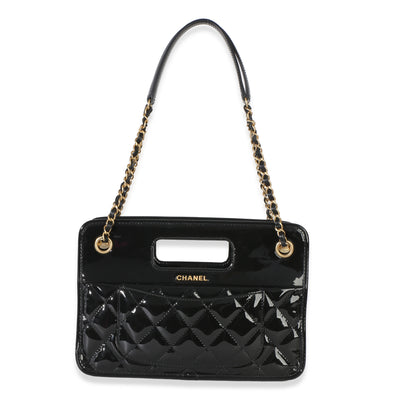 Chanel Black Quilted Patent Graphic Catch Small Shopping Bag Handbag id