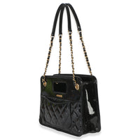 Chanel Black Quilted Patent Graphic Catch Small Shopping Bag Handbag 2