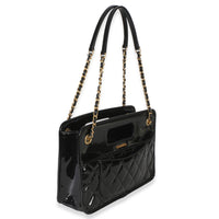 Chanel Black Quilted Patent Graphic Catch Small Shopping Bag Handbag 3