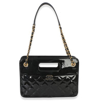 Chanel Black Quilted Patent Graphic Catch Small Shopping Bag Handbag 4