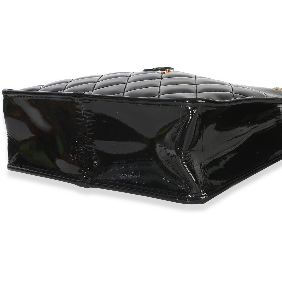 Chanel Black Quilted Patent Graphic Catch Small Shopping Bag Handbag 6