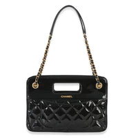 Chanel Black Quilted Patent Graphic Catch Small Shopping Bag Handbag fv