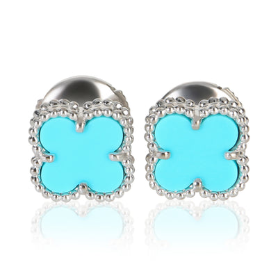 Van Cleef & Arpels White Gold Turquoise Sweet Alhambra Earrings fv