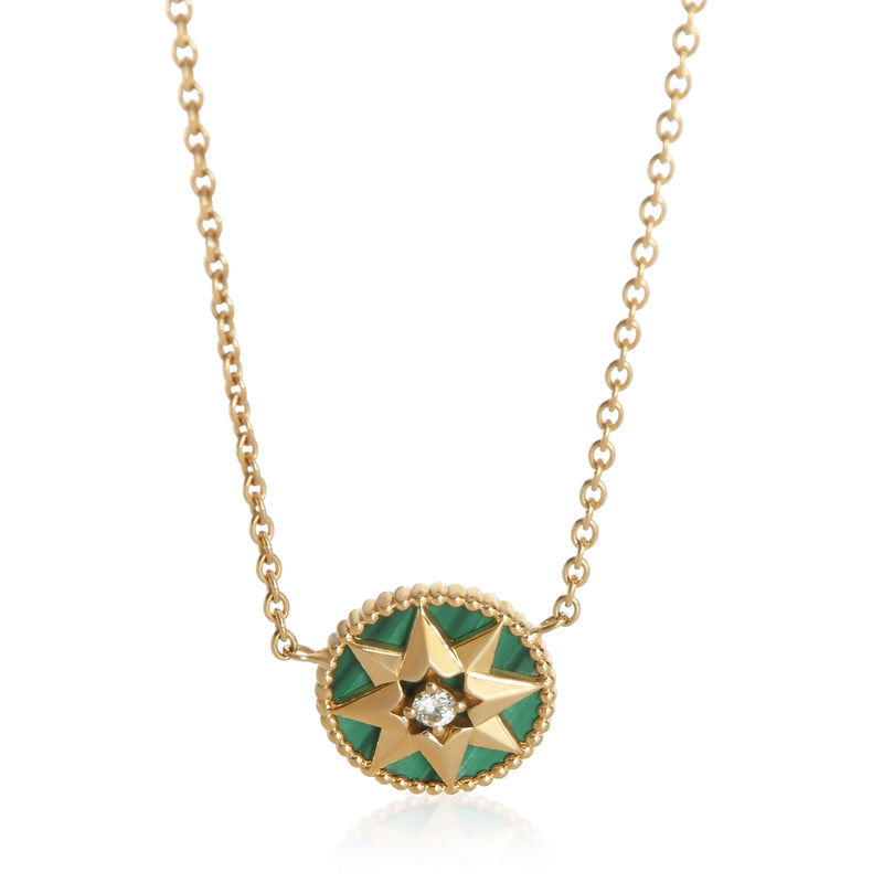 Christian Dior Yellow Gold Malachite and Diamond Rose Des Vents Necklace fv