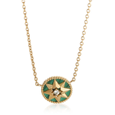 Christian Dior Yellow Gold Malachite and Diamond Rose Des Vents Necklace fv