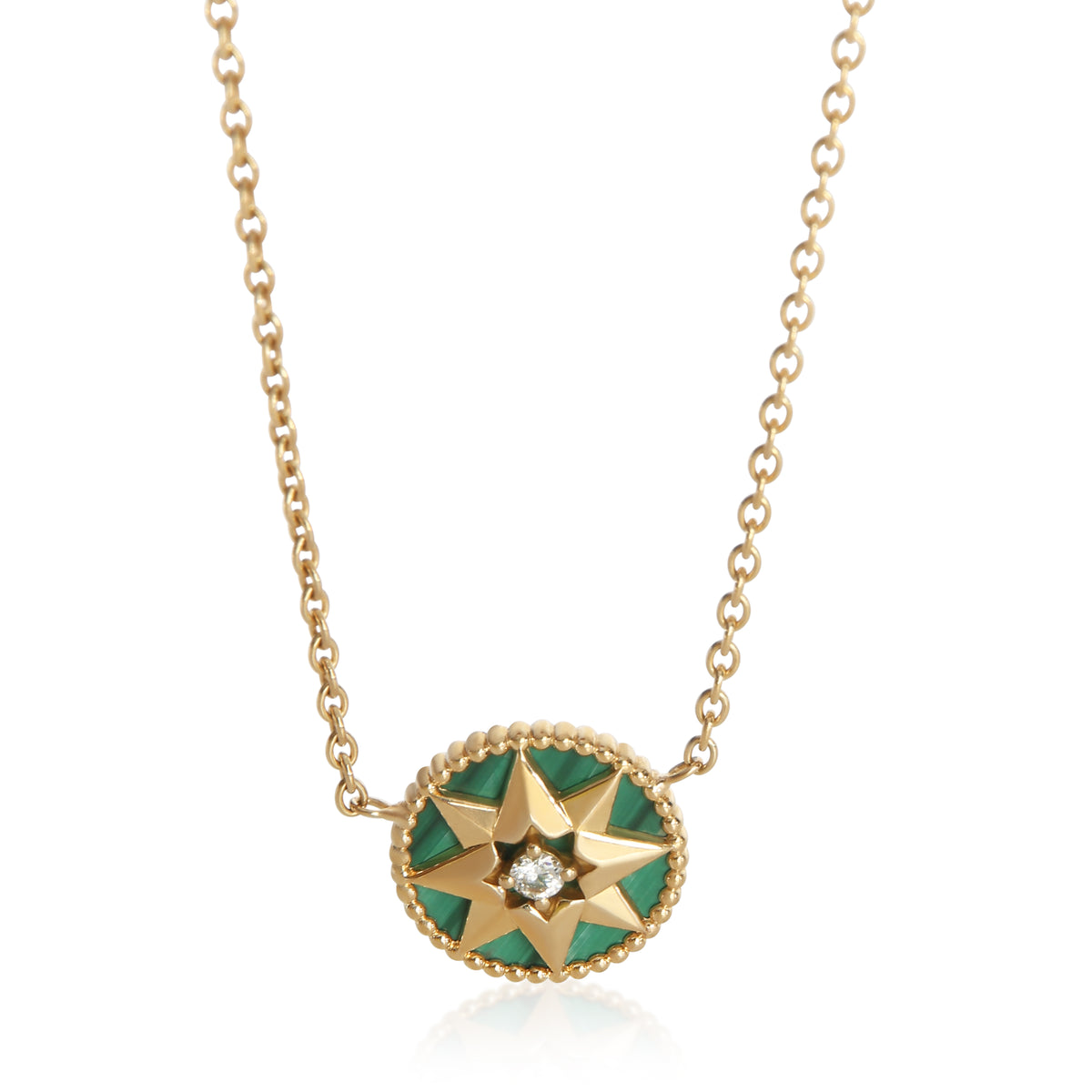 Christian Dior Yellow Gold Malachite and Diamond Rose Des Vents Necklace fv