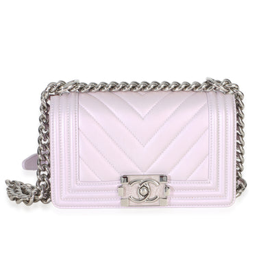 Chanel Purple Metallic Lambskin Chevron Quilted Small Boy Bag Handbag id