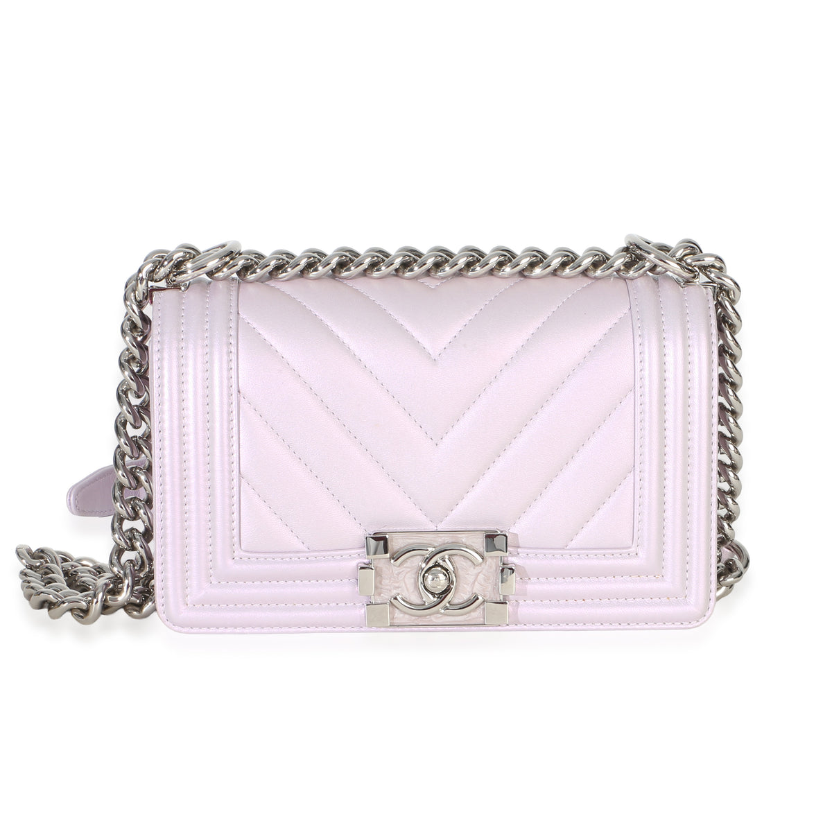 Chanel Purple Metallic Lambskin Chevron Quilted Small Boy Bag Handbag id