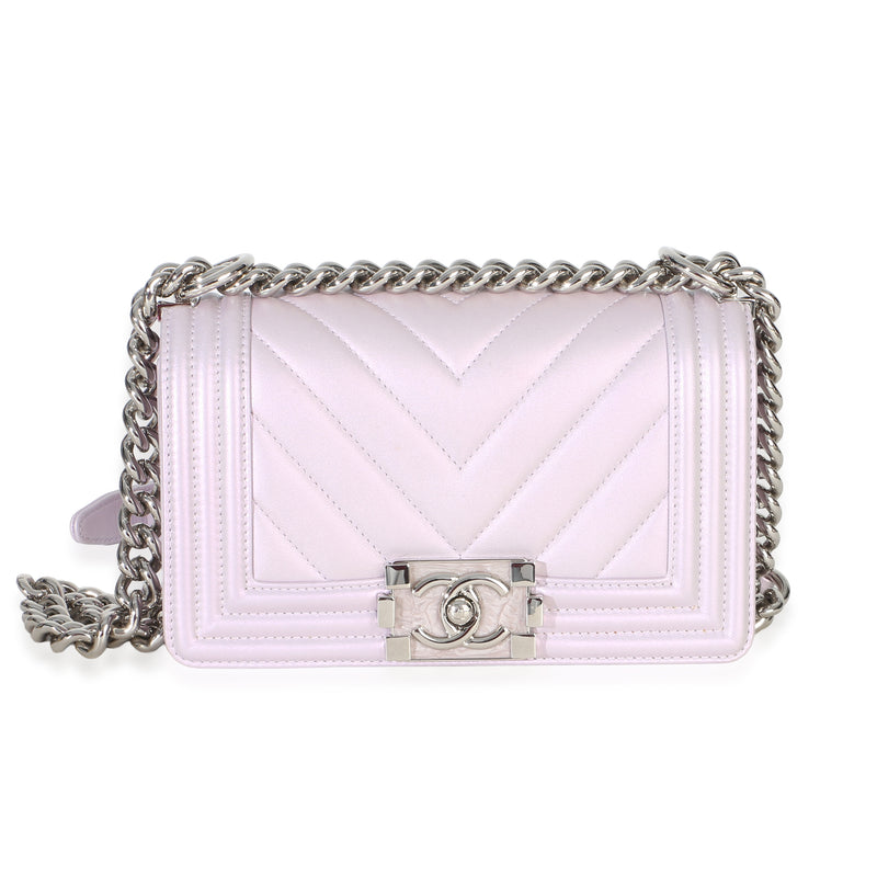 Chanel Purple Metallic Lambskin Chevron Quilted Small Boy Bag Handbag id