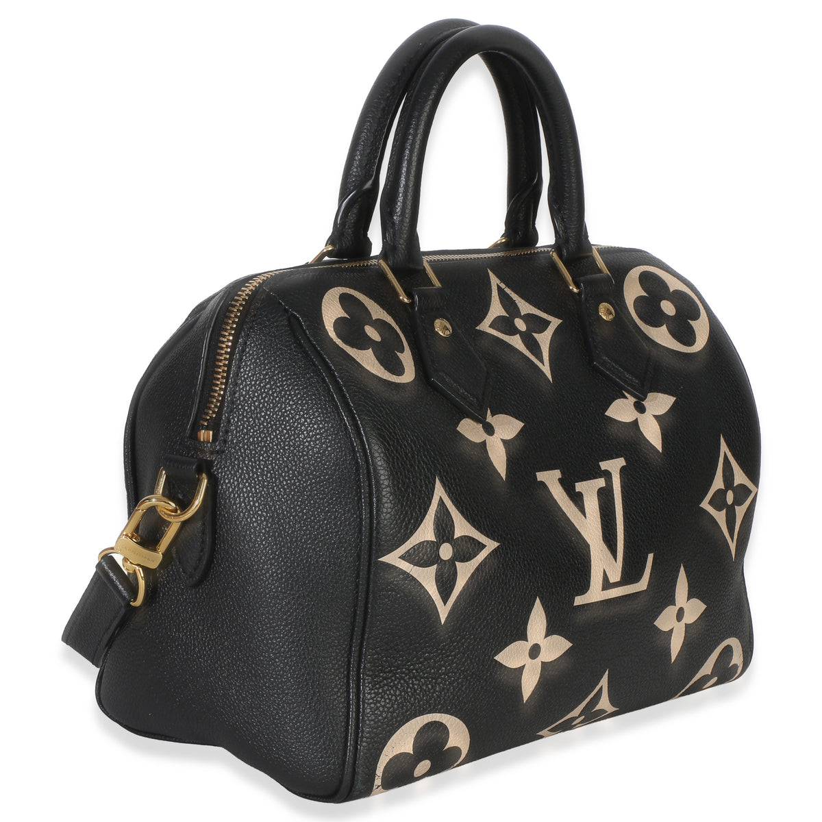 Louis Vuitton Black Beige Monogram Empreinte Giant Speedy Bandouliere 25 Handbag 3