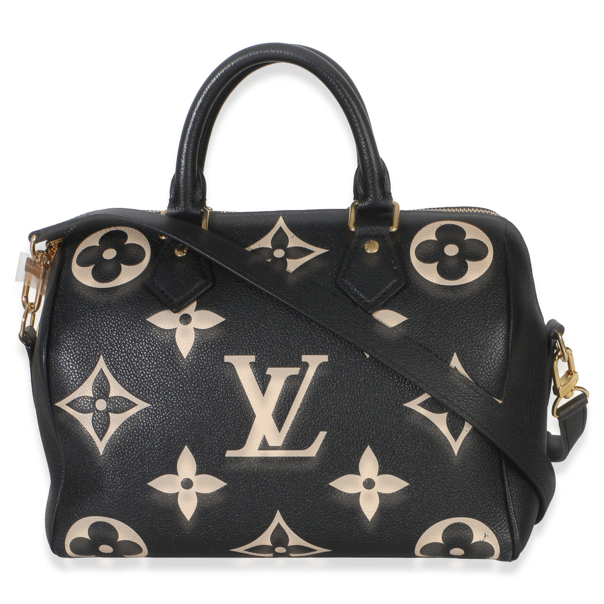 Louis Vuitton Black Beige Monogram Empreinte Giant Speedy Bandouliere 25 Handbag 4