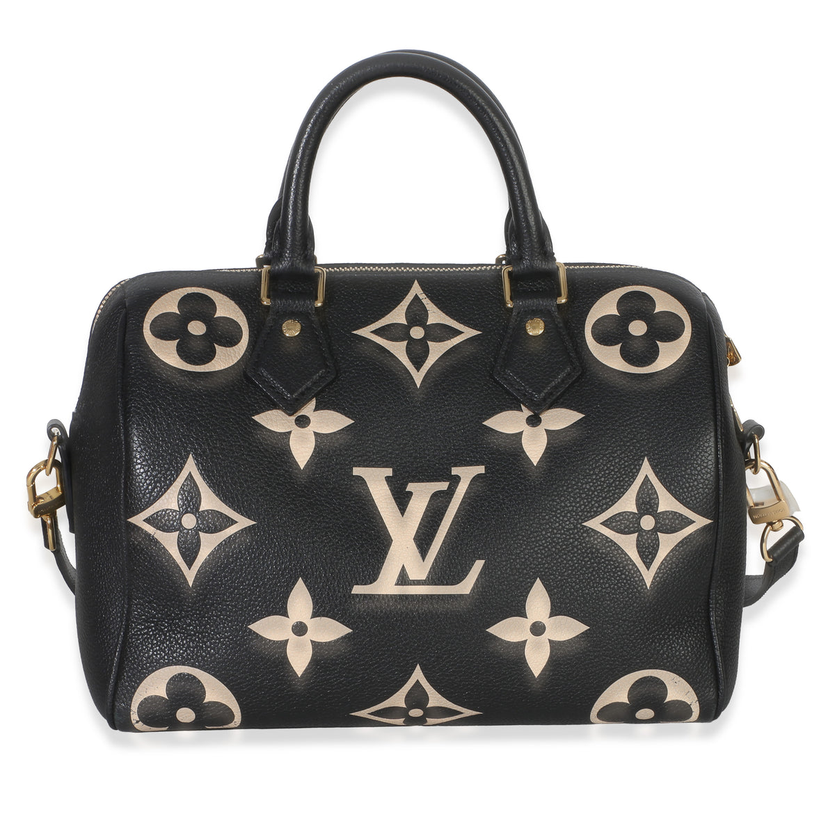 Louis Vuitton Black Beige Monogram Empreinte Giant Speedy Bandouliere 25 Handbag fv