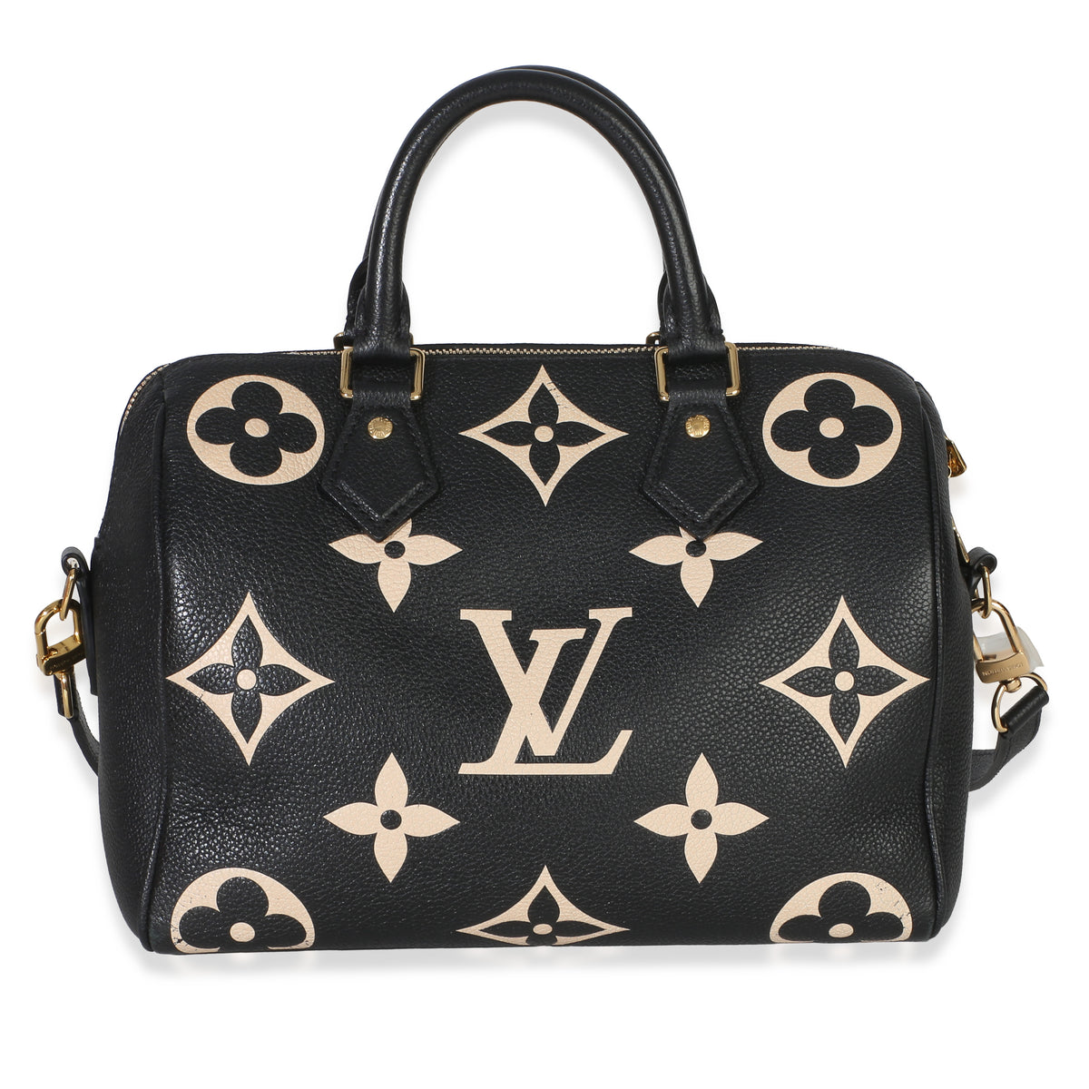 Louis Vuitton Black Beige Monogram Empreinte Giant Speedy Bandouliere 25 Handbag id