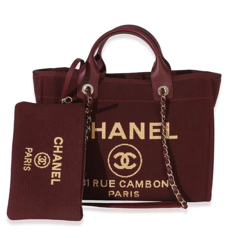 Chanel Burgundy Mixed Fibers Small Deauville Tote Handbag id