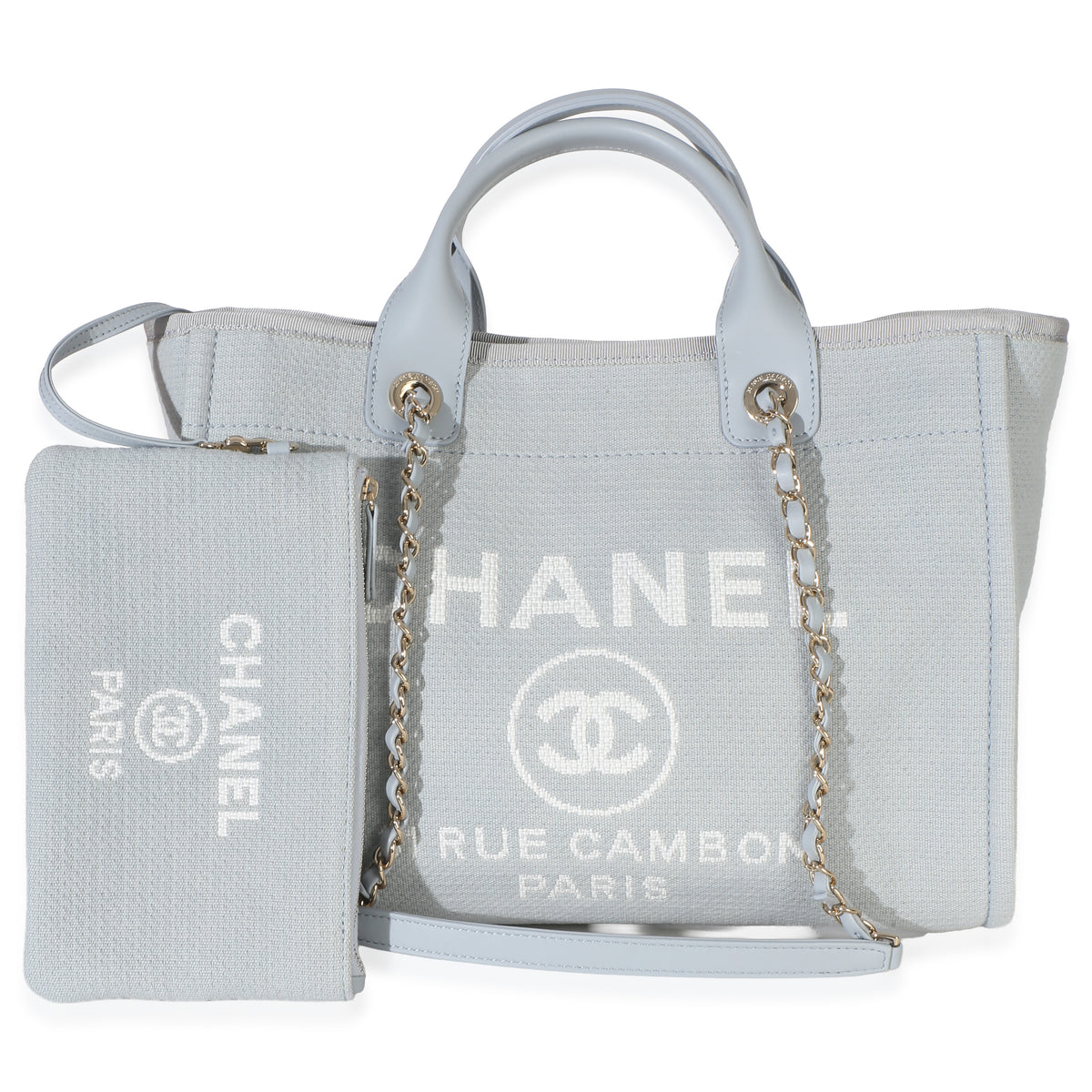 Chanel Light Blue Mixed Fibers Canvas Small Deauville Tote Handbag id