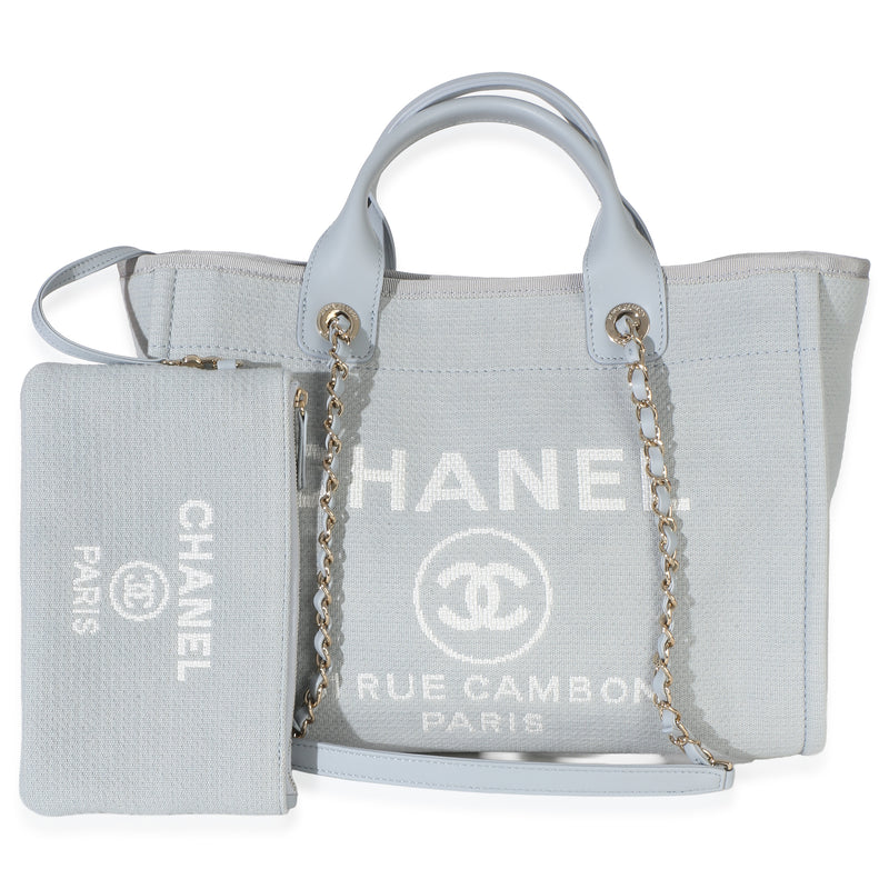 Chanel Light Blue Mixed Fibers Canvas Small Deauville Tote Handbag id