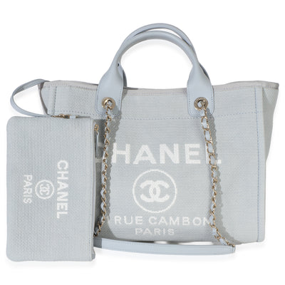 Chanel Light Blue Mixed Fibers Canvas Small Deauville Tote Handbag id