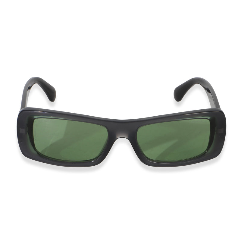 Chanel Black Acetate CC Green Lens Rectangle Sunglasses id