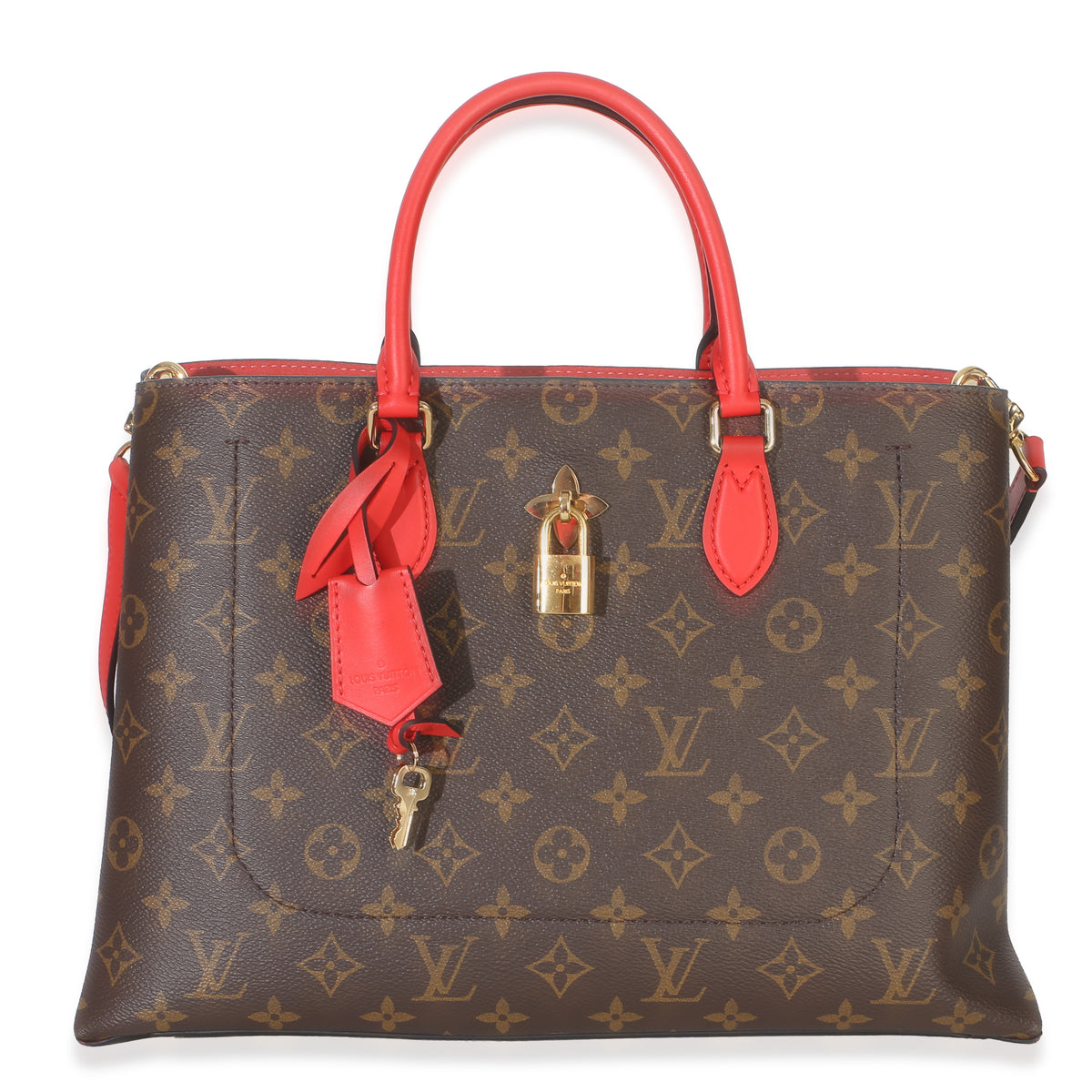 Louis Vuitton Red Monogram Canvas Flower Tote Handbag fv