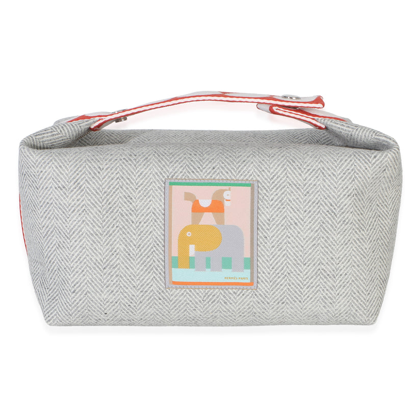 Hermès Granit Herringbone Wool Animaux Blocks Canvas Large Bride A Brac Pouch Handbag id