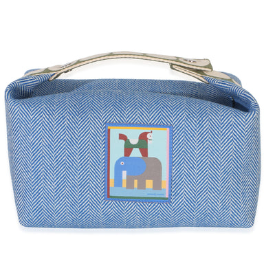 Hermès Bleu Gitane Herringbone Wool Animaux Blocks Large Bride A Brac Pouch Handbag id