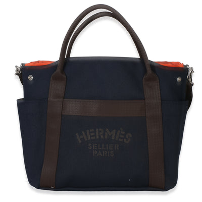 Hermès Bleu Navy Feu Canvas The Grooming Bag Handbag fv