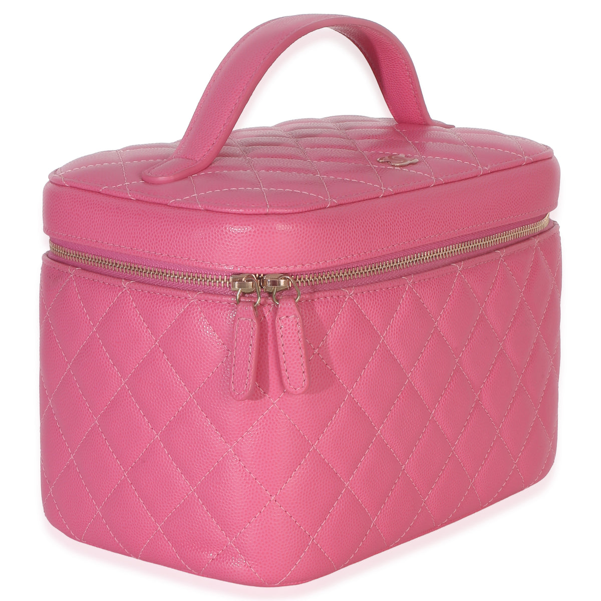 Chanel Pink Quilted Caviar Large Top Handle Vanity Case Handbag 3
