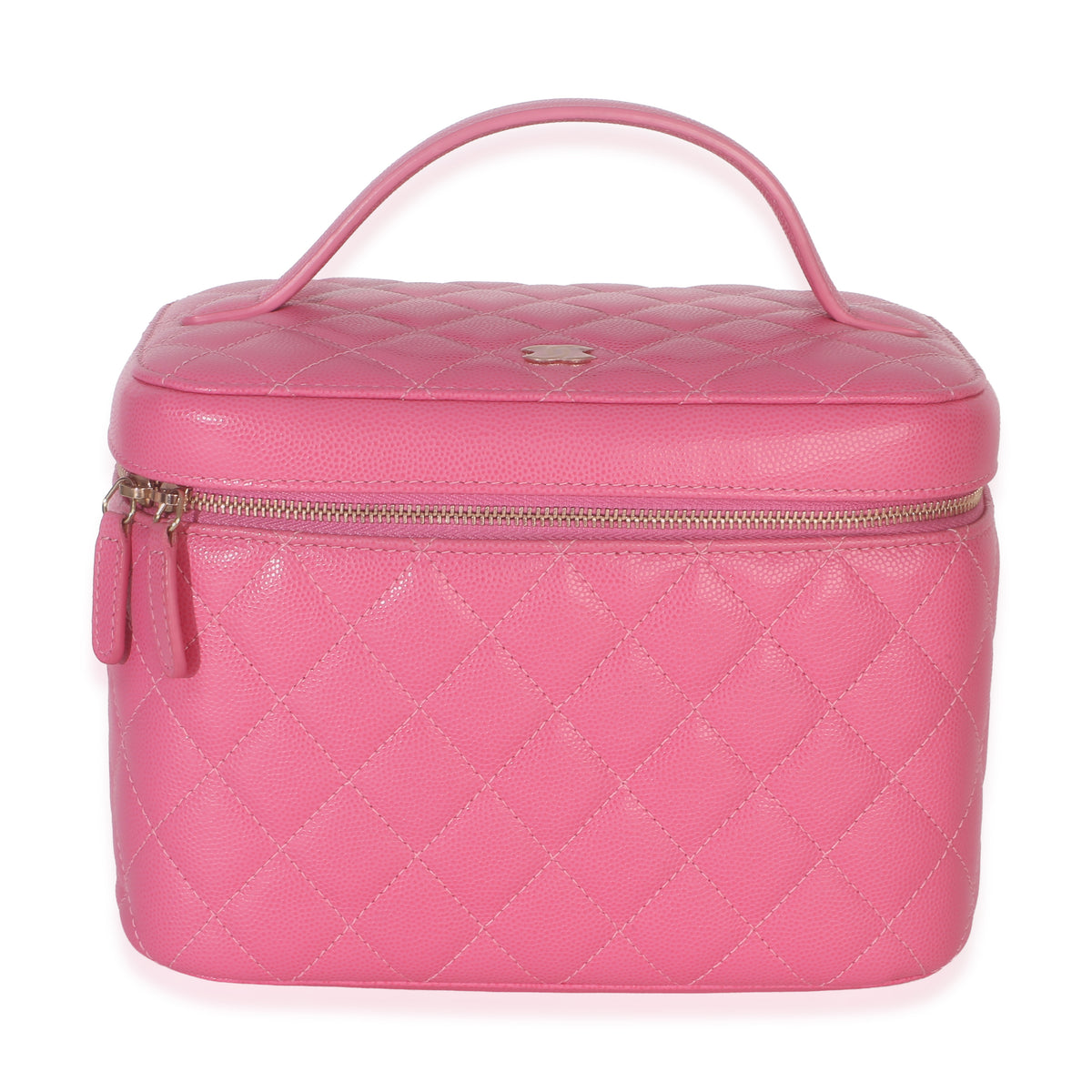 Chanel Pink Quilted Caviar Large Top Handle Vanity Case Handbag fv