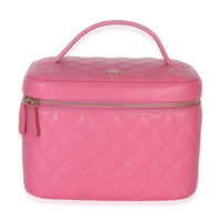 Chanel Pink Quilted Caviar Large Top Handle Vanity Case Handbag fv
