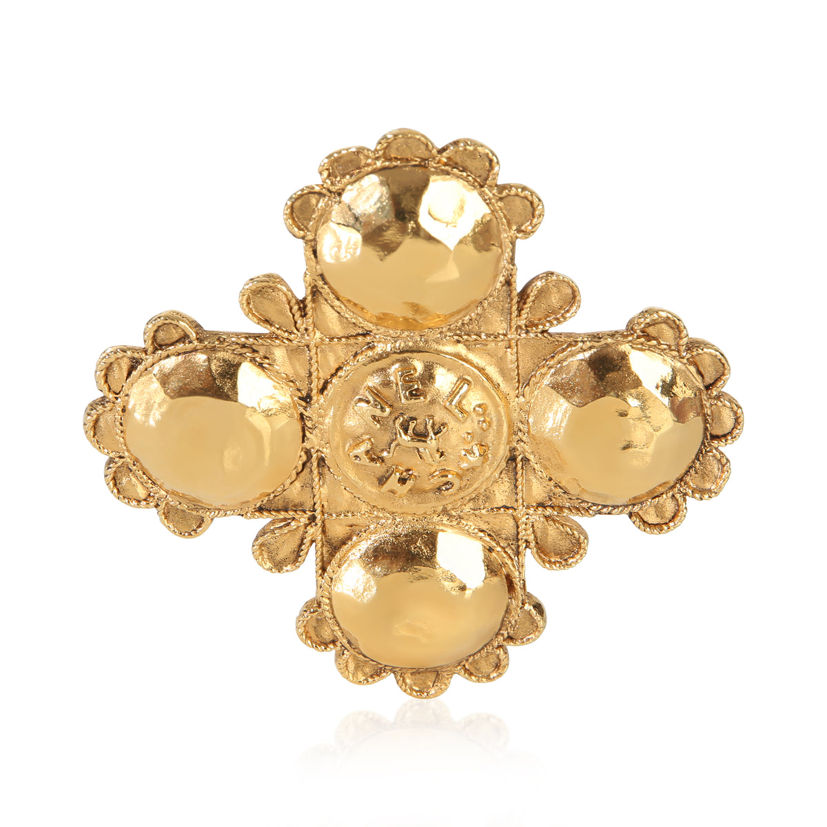 Chanel Gold Plated  Vintage 1980's Cross Brooch fv