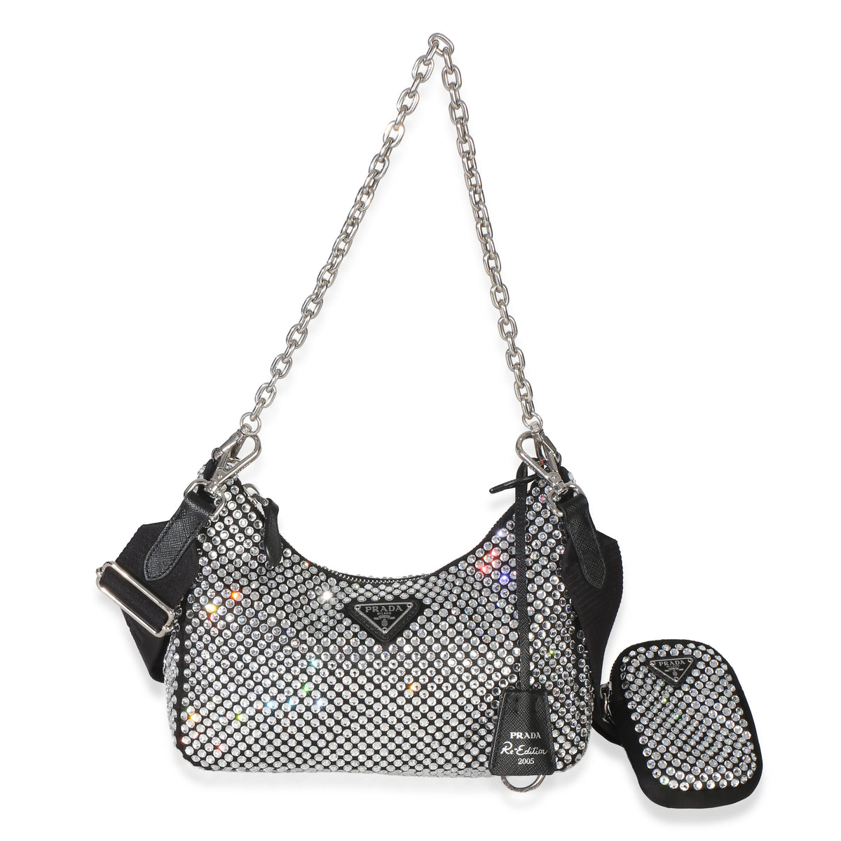 Prada Black Satin Crystal 2005 Re Edition Hobo Handbag id