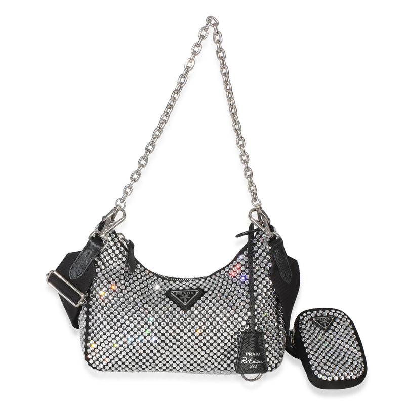 Prada Black Satin Crystal 2005 Re Edition Hobo Handbag id