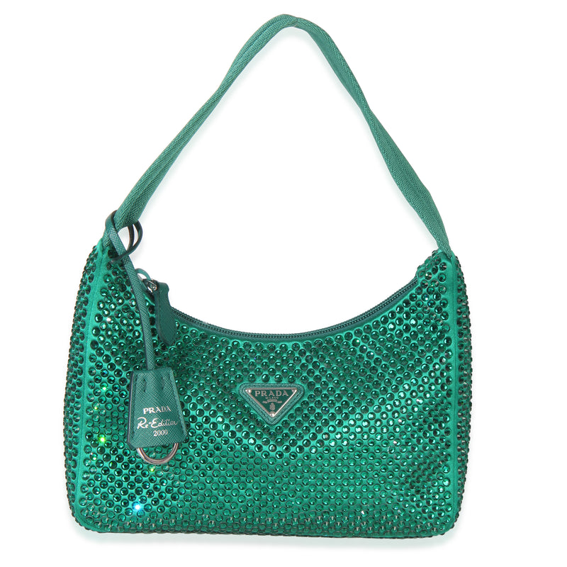 Prada Green Satin Crystal 2000 Re Edition Hobo Handbag id