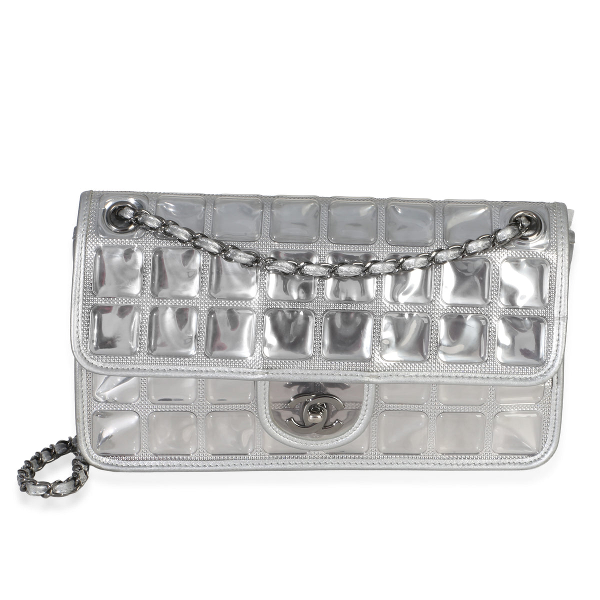 Chanel Silver PVC Calfskin Ice Cube Flap Bag Handbag id