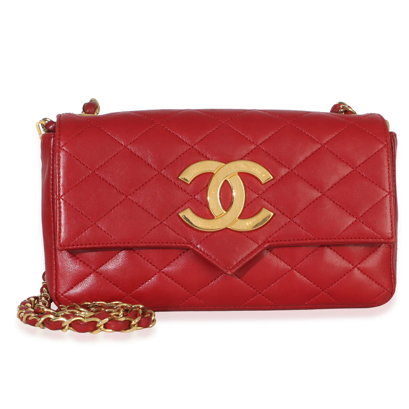 Chanel Vintage 24k Red Quilted Lambskin Giant CC Flap Bag Handbag id