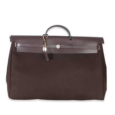 Hermès Chocolat Toile Officier Vache Hunter Herbag Zip Cabine Bag PHW Handbag id